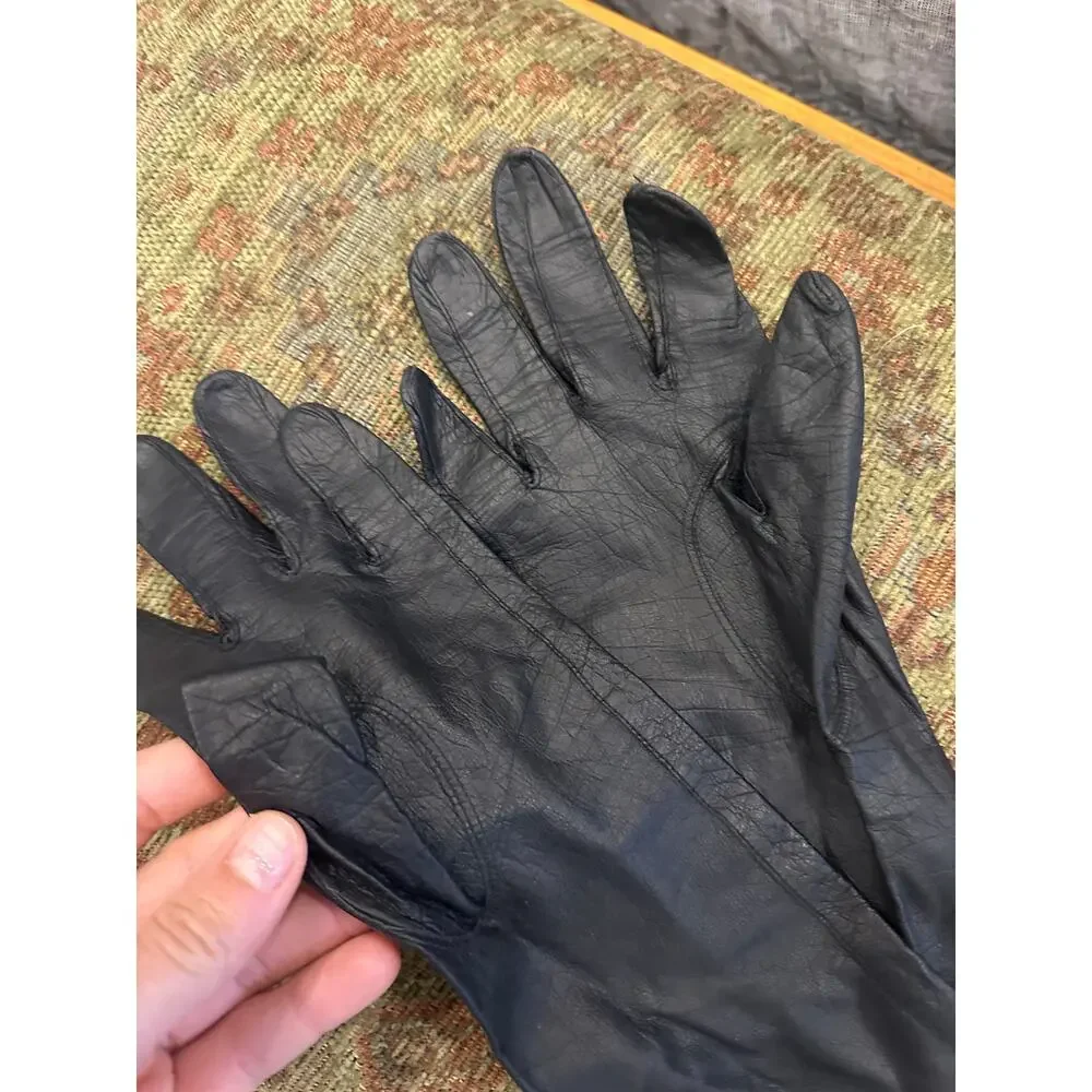 Vintage 1950s Black Kidskin Elbow-Length Gloves Size XS
